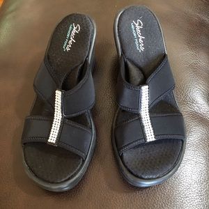 Skechers Black Rhinestones Wedges Sandals Size 8